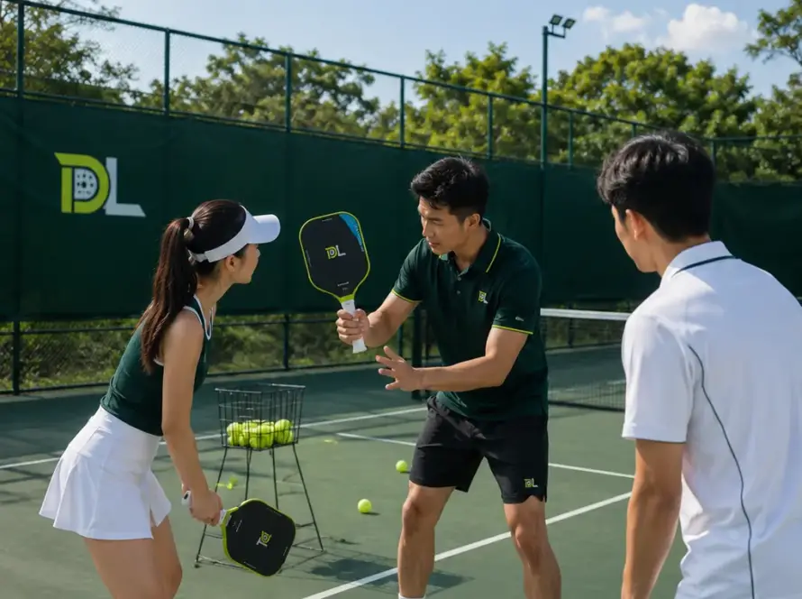 Người chơi Pickleball luyện tập xử lý bóng trên sân ngoài trời