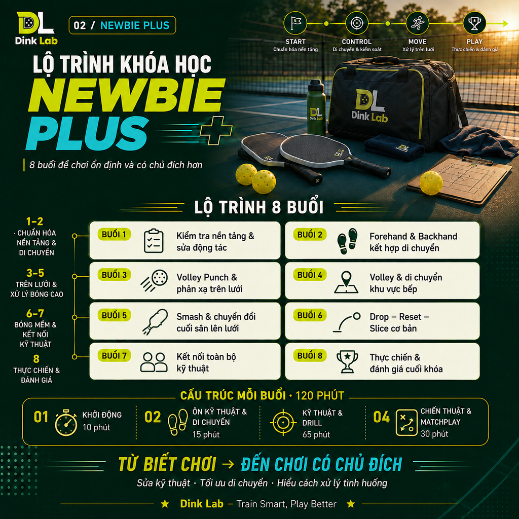 Lộ trình khóa học Pickleball Newbie Plus tại Dink Lab